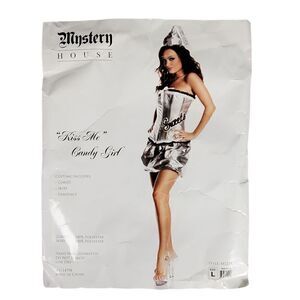Mystery House Kiss Me Candy Girl Costume Size Large Sexy Silver Halloween